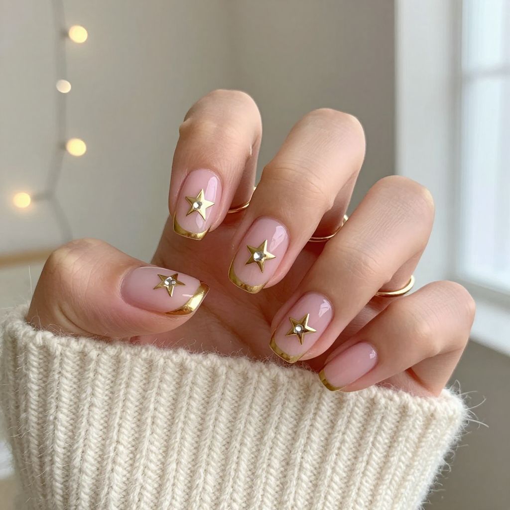 Golden Star Negative Space nails