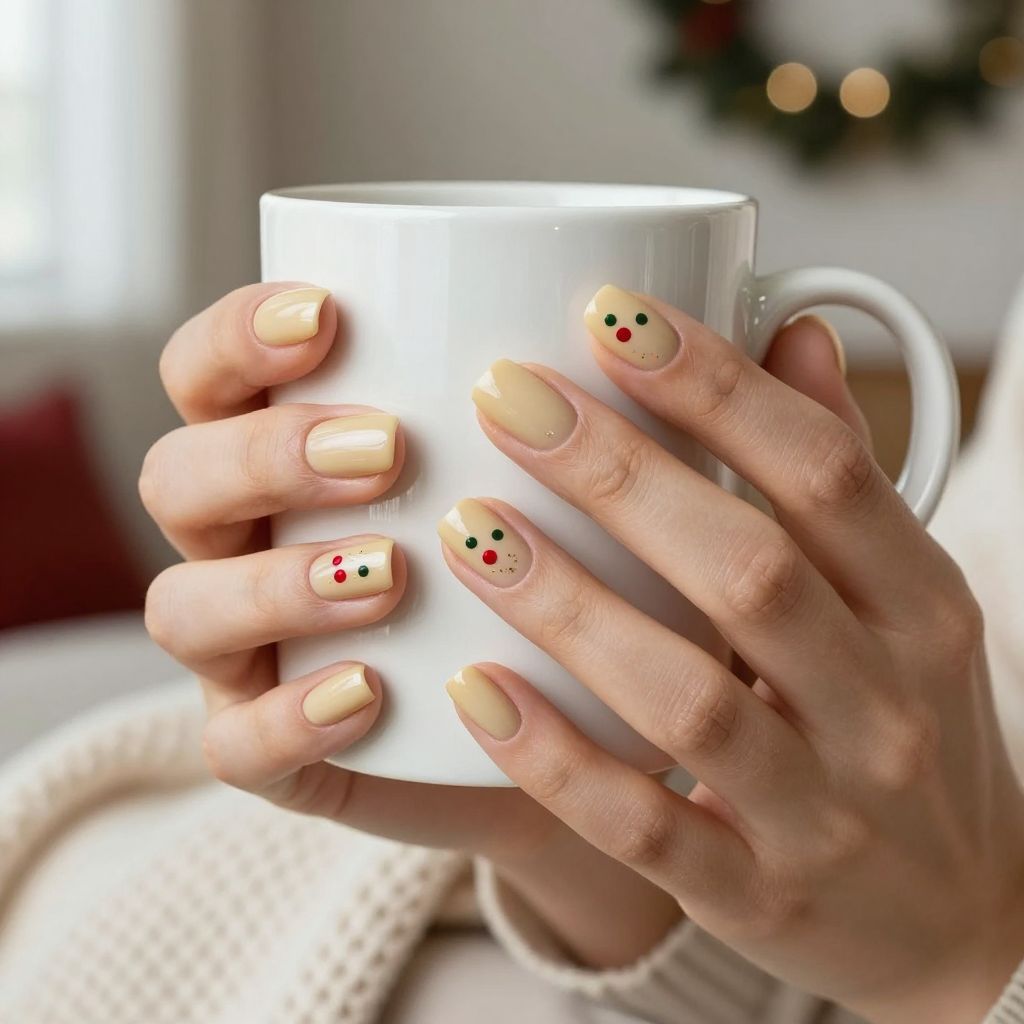 Minimal Mistletoe Dot nails
