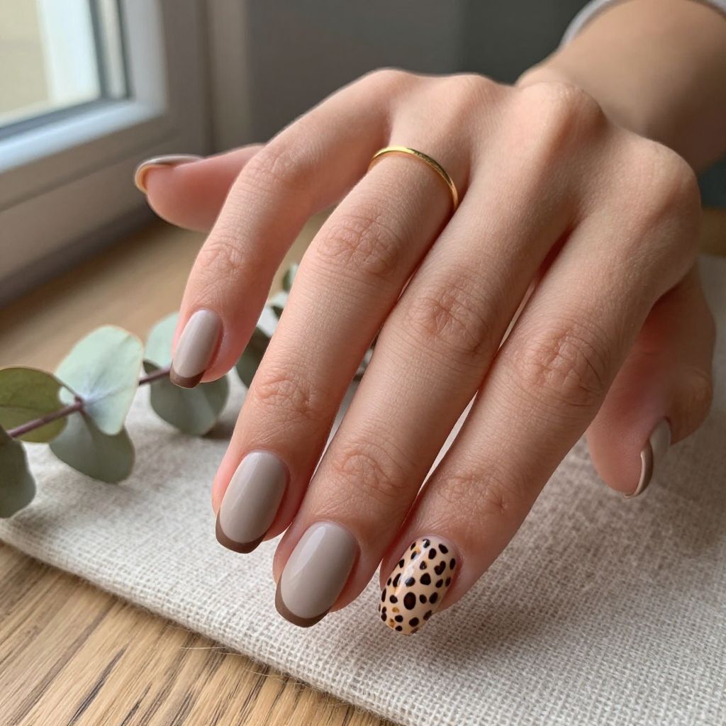 Neutral Leopard Accent nails