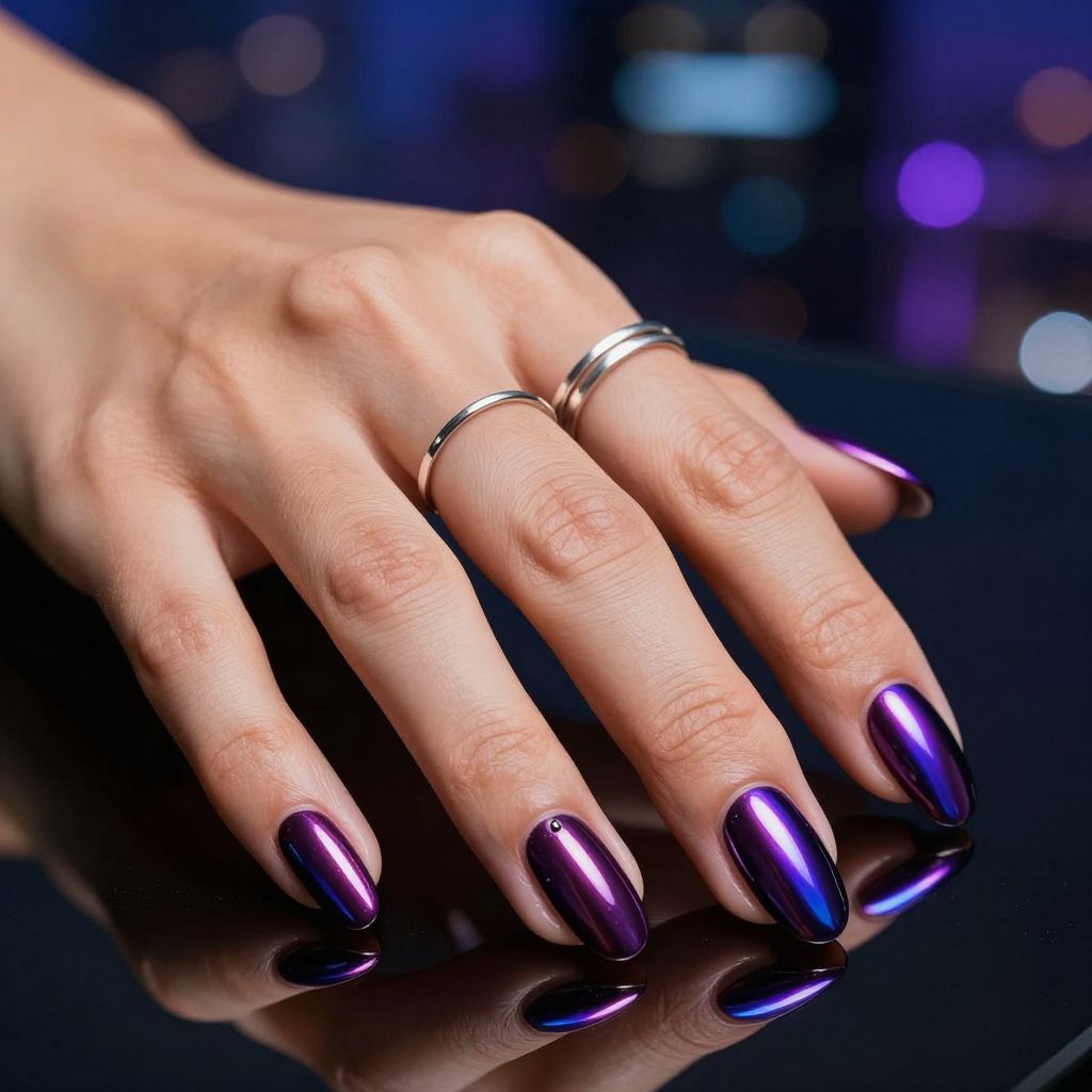 Midnight Plum Chrome nails