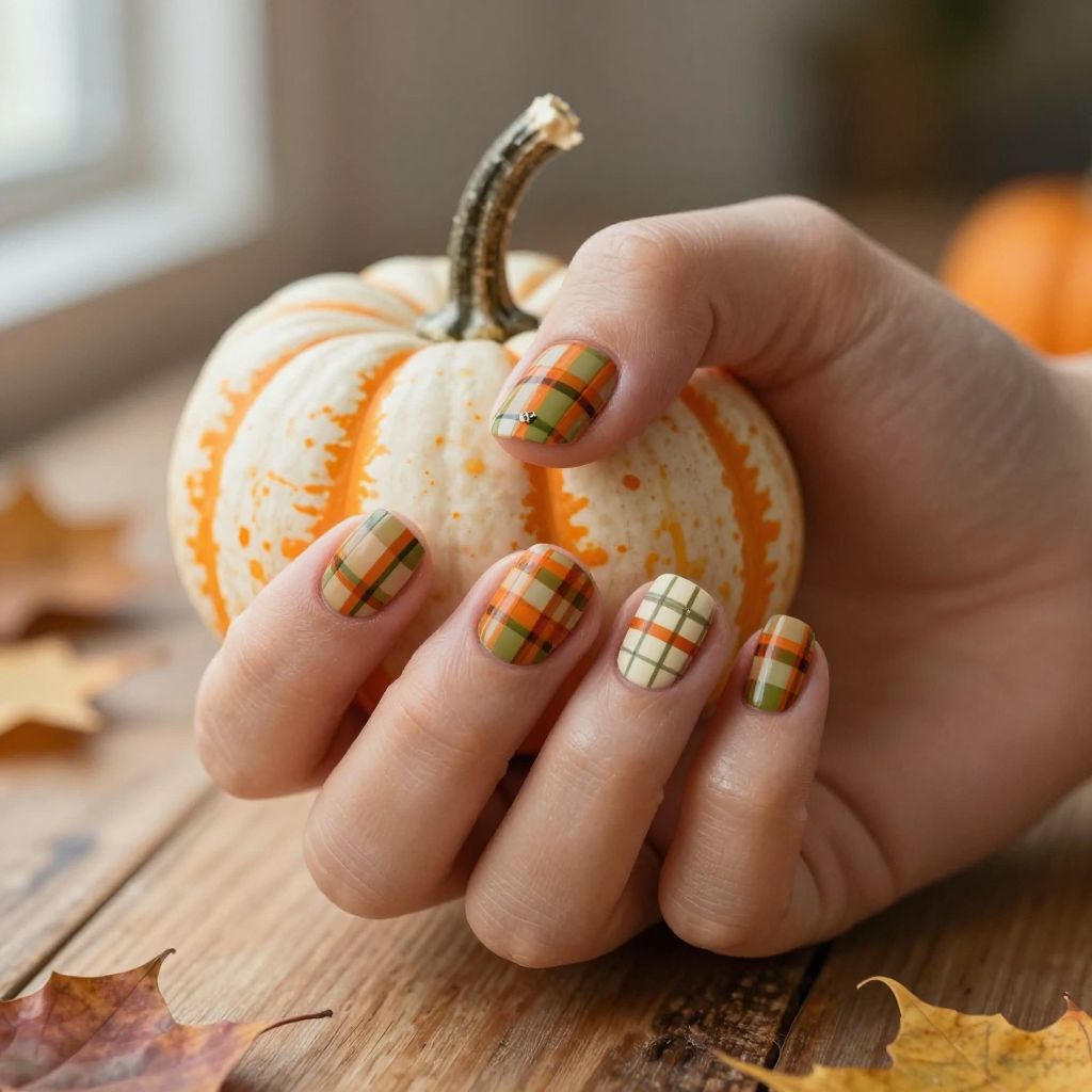 Pumpkin Patch Plaid fall nails