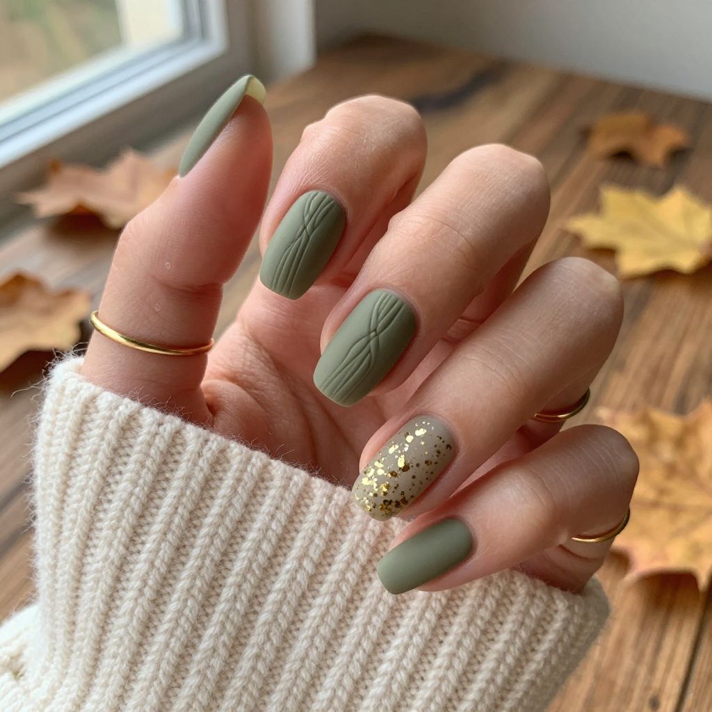 Olive Sweater Texture fall nails