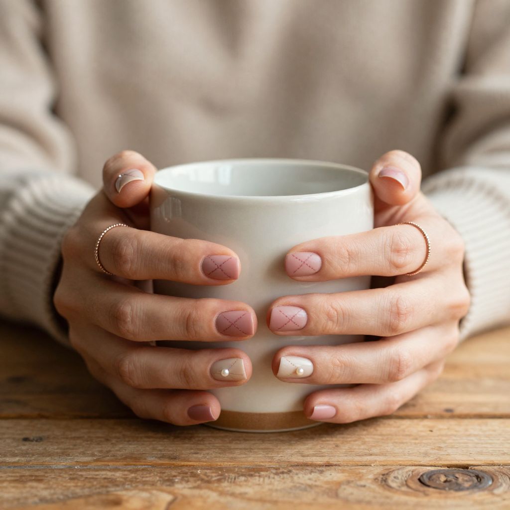 Dusty Rose Knit Pattern nails