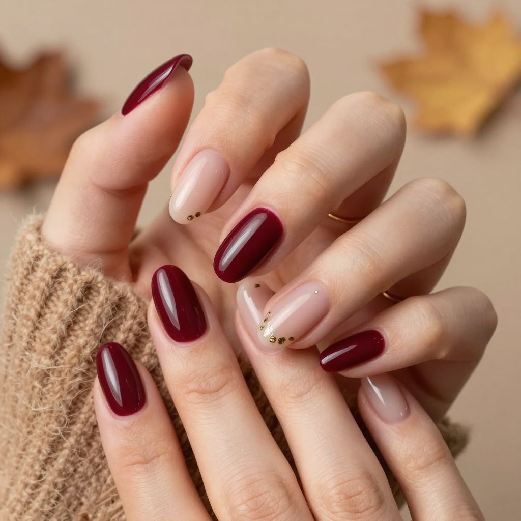 Burgundy Negative Space nails