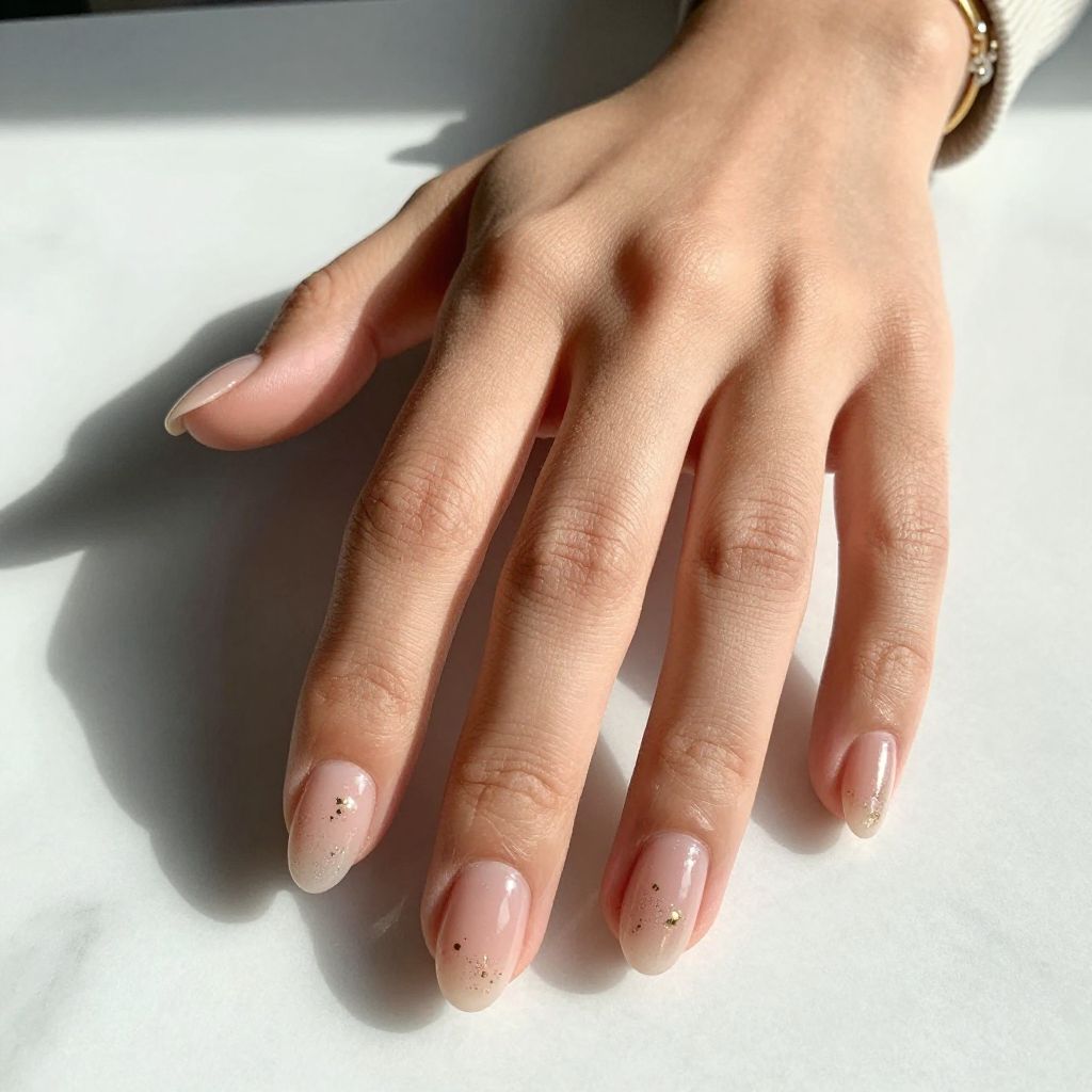 Sheer Nude Nails with Tiny Glitter