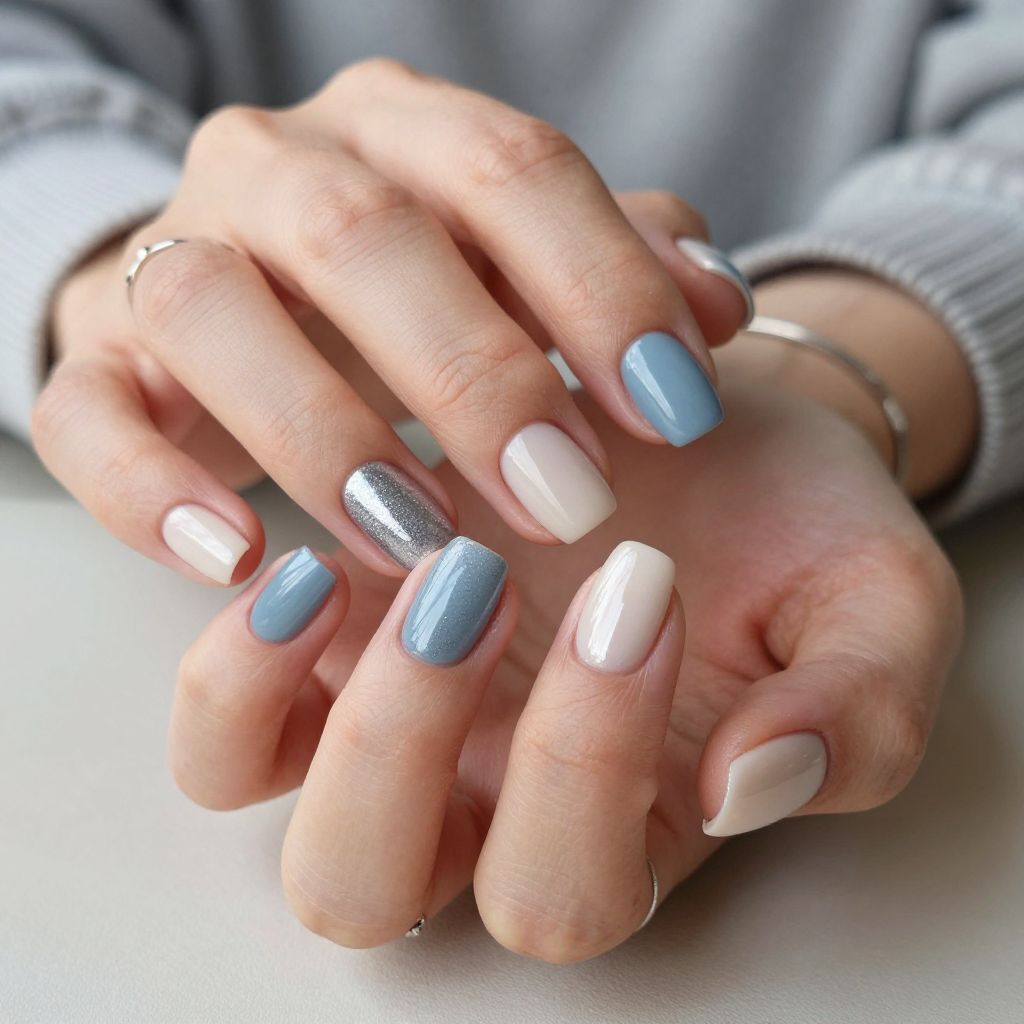 Dusty Blue Short Nails
