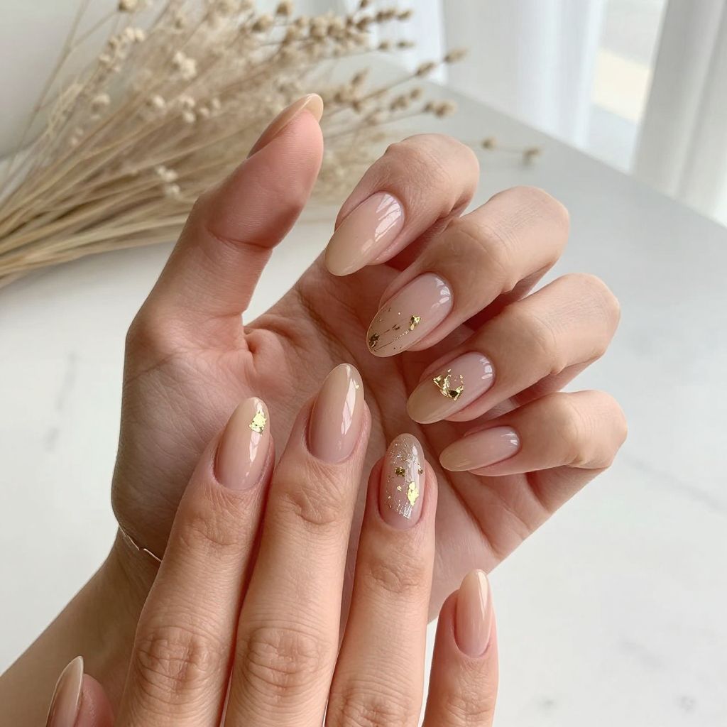 Nude Nails With Gold Foil