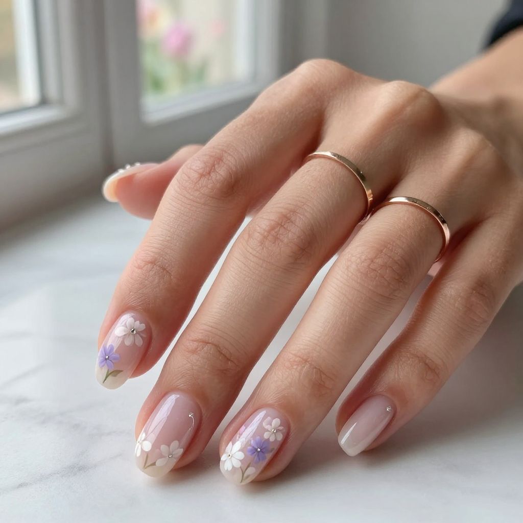 Clear Nails With Tiny Florals