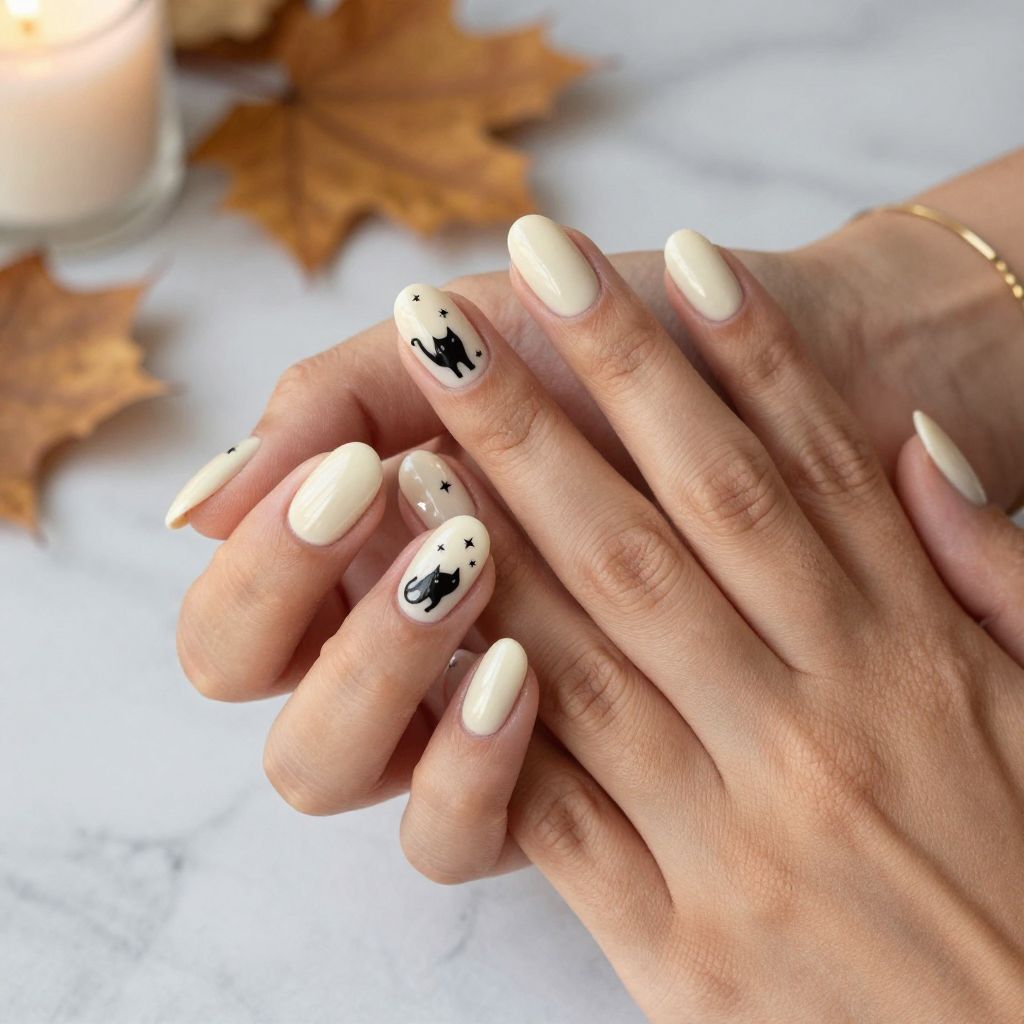 Black Cat Silhouette Nails