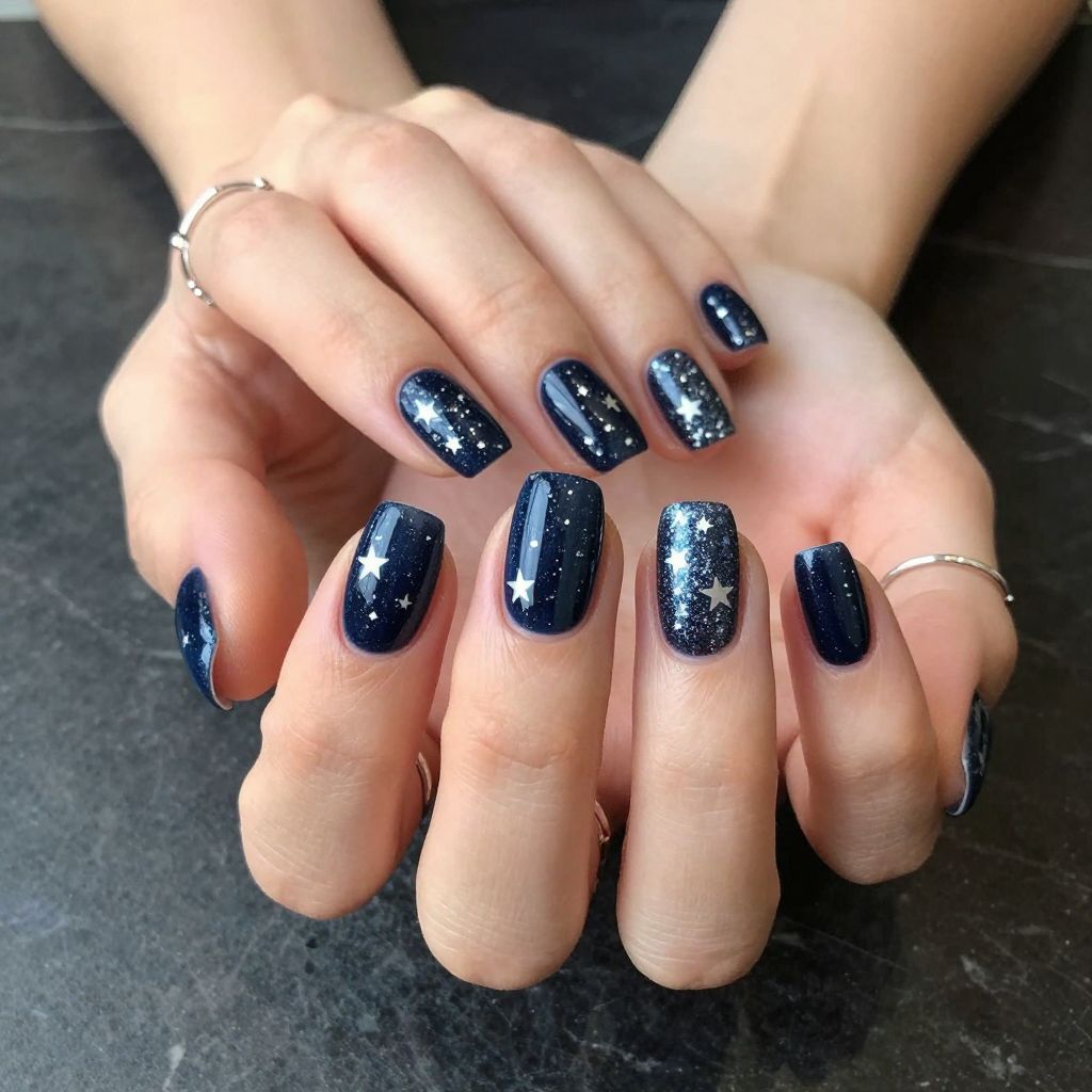 Glittery Midnight Nails