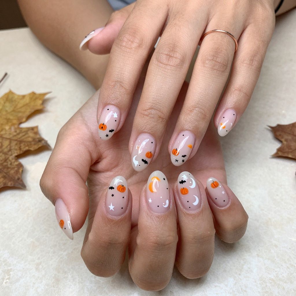 Clear Nails with Tiny Icons