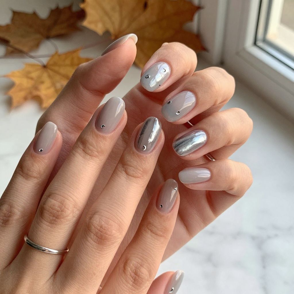 Smoky Gray Moon Nails