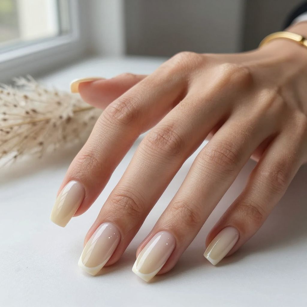 Milky Beige Square Nails