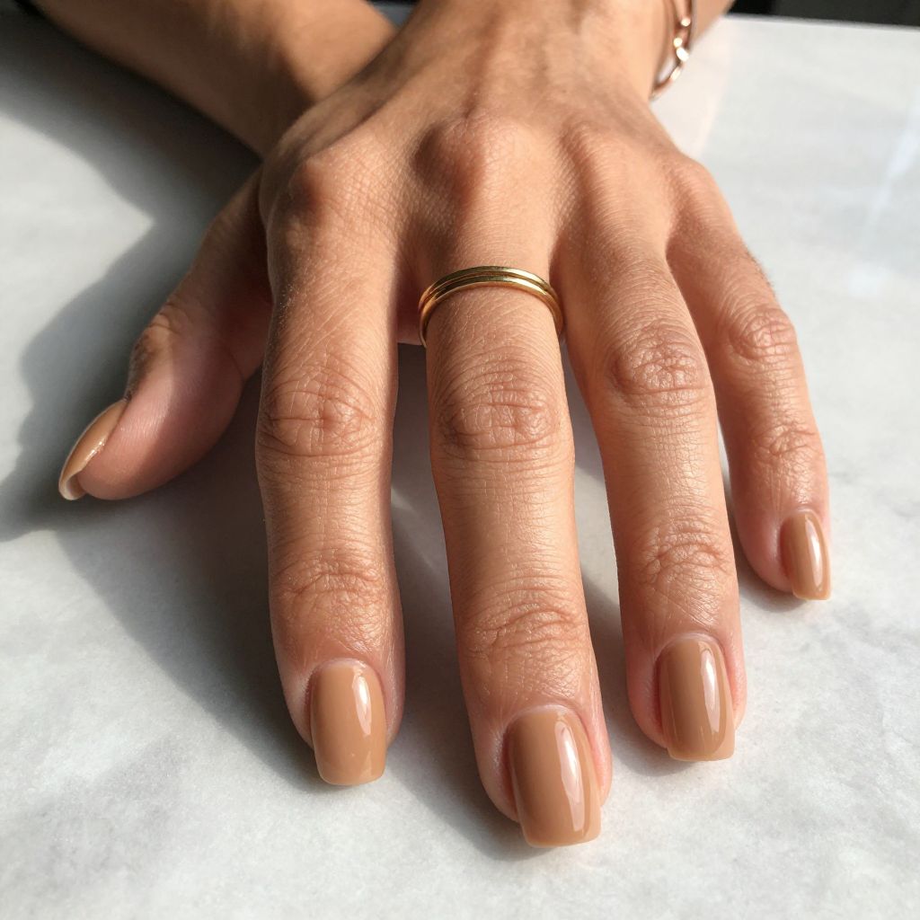 Glossy Nude Square Nails