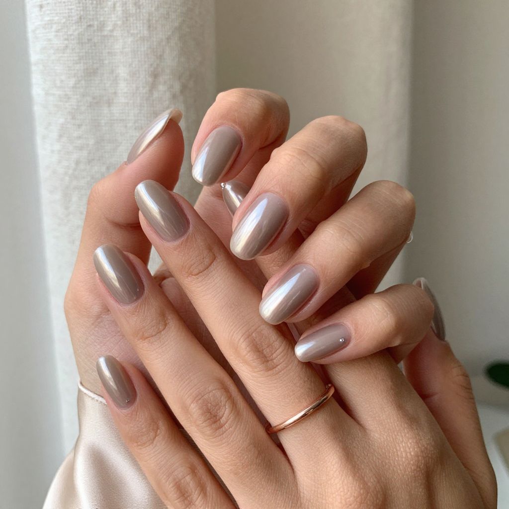 Neutral Chrome Coffin Nails