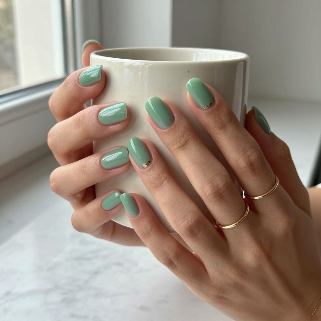 Jade Green Short Oval Nails