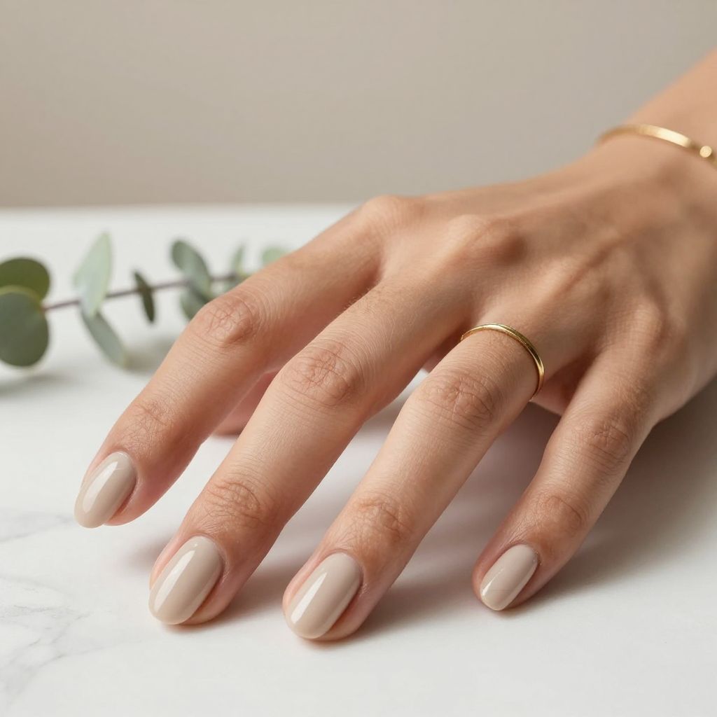 Soft Beige Oval Nails