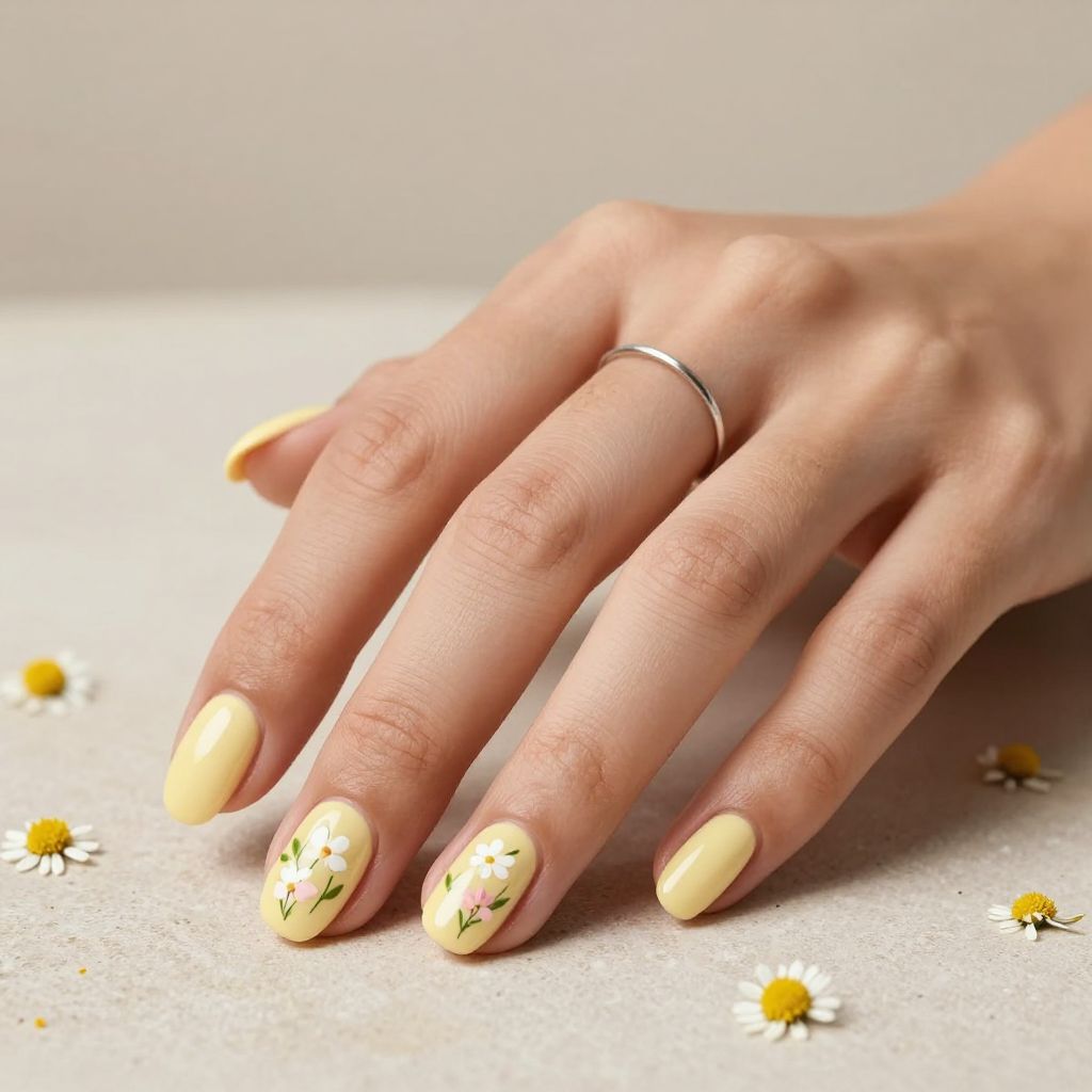 Pale Yellow with Delicate Flower Details