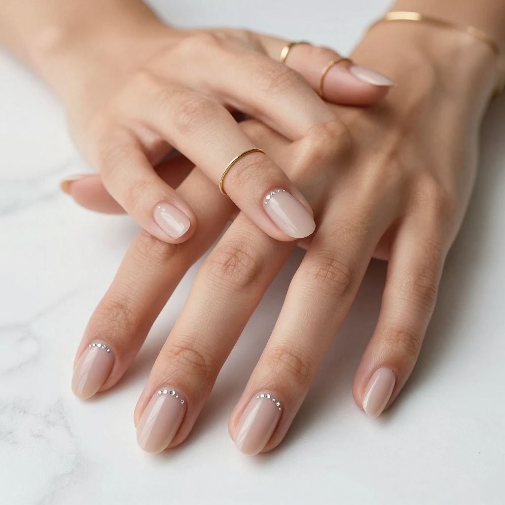 Soft Nude with Rhinestone Cuticle Detail