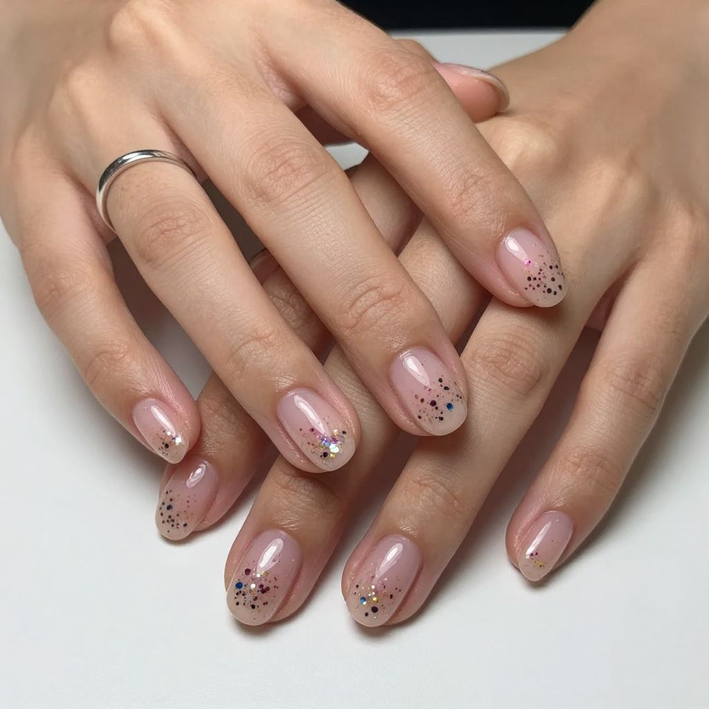 Clear jelly nails with confetti flakes