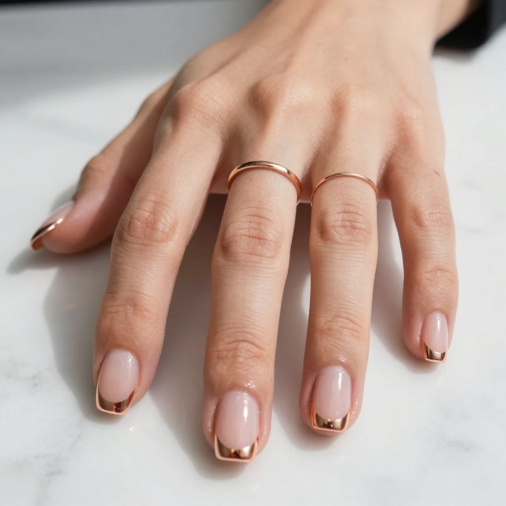 Rose gold chrome tips on square nails
