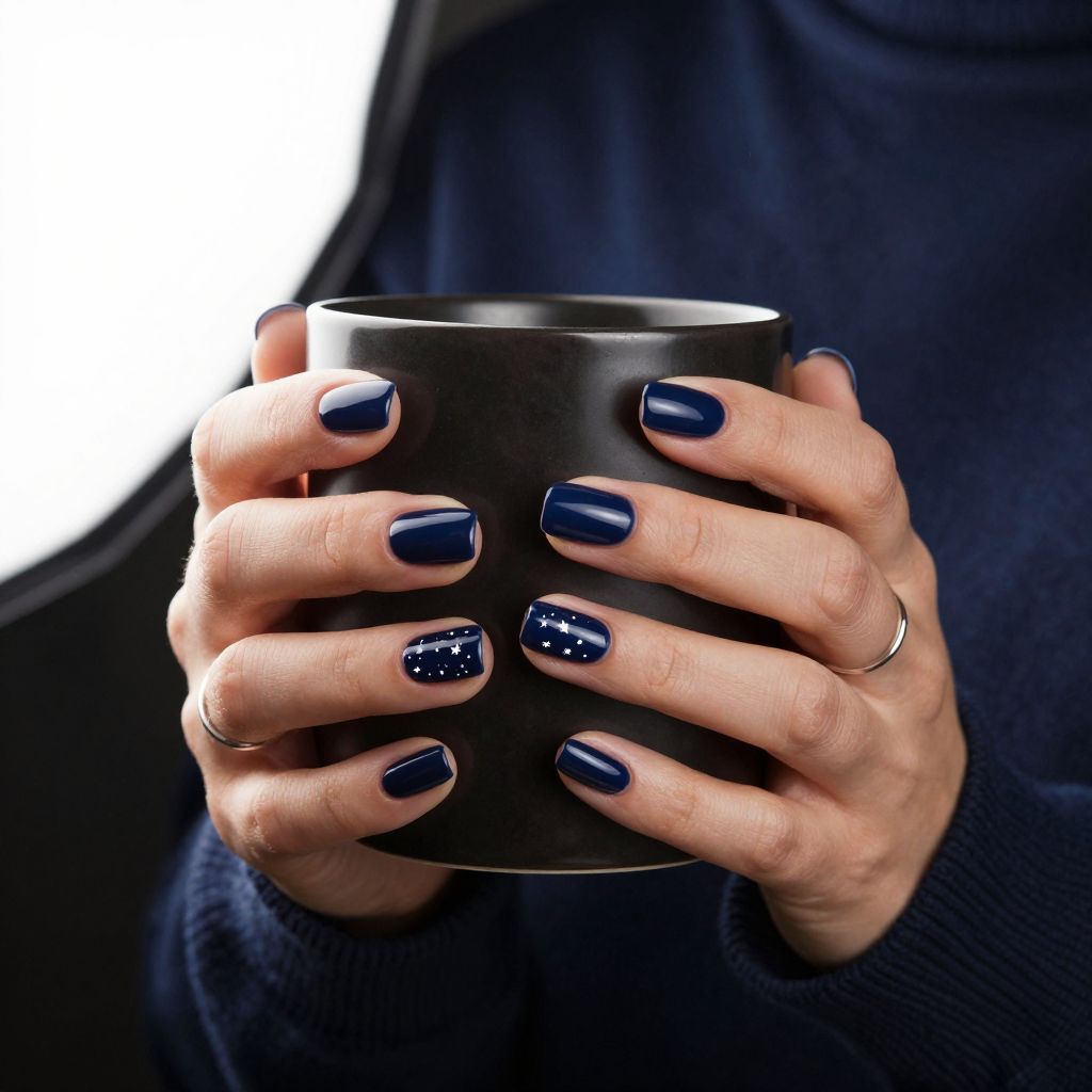 Midnight navy nails with tiny white stars