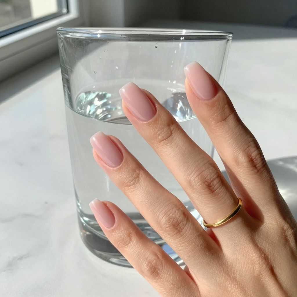 Milky sheer pink squoval nails