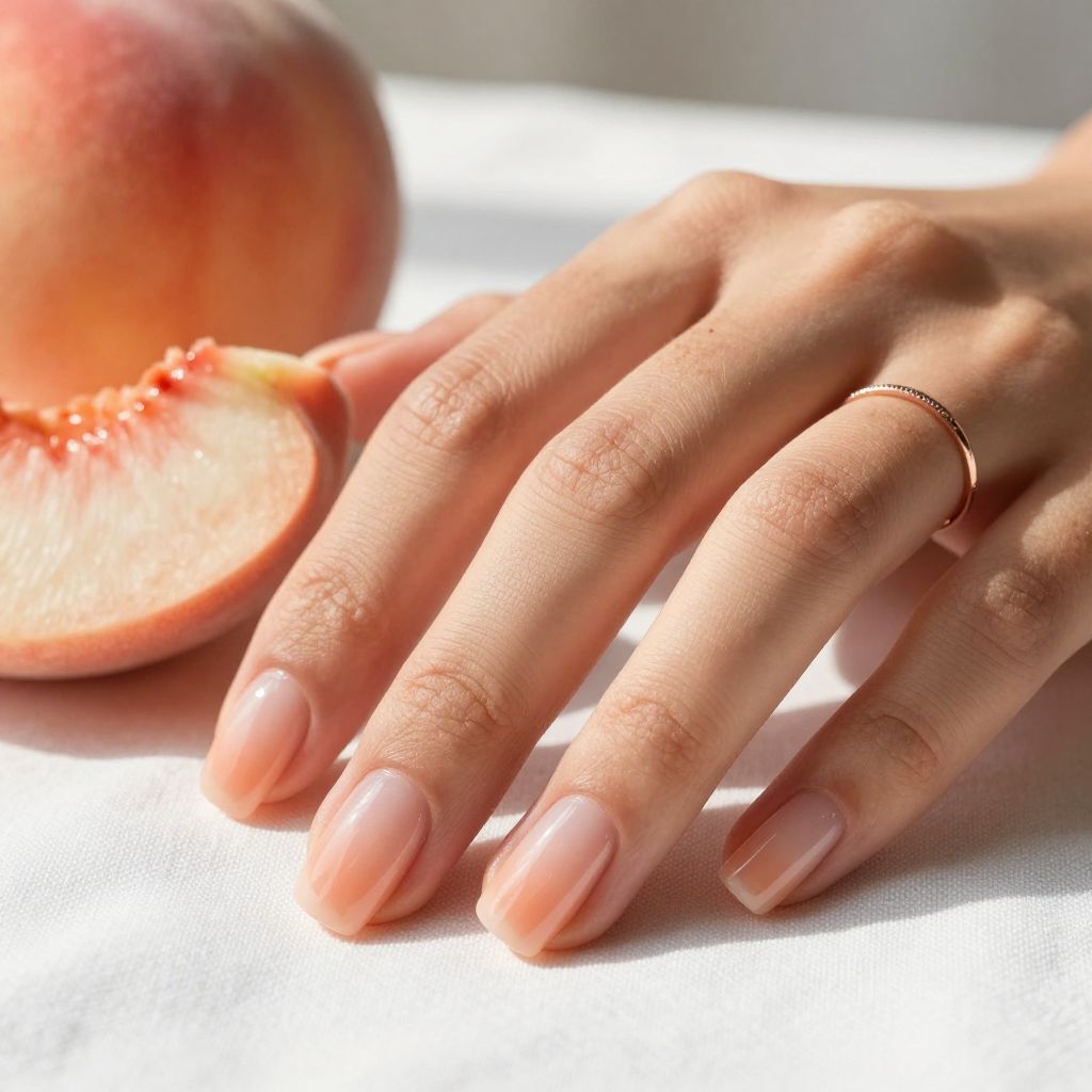 Peachy nude ombre fade square nails