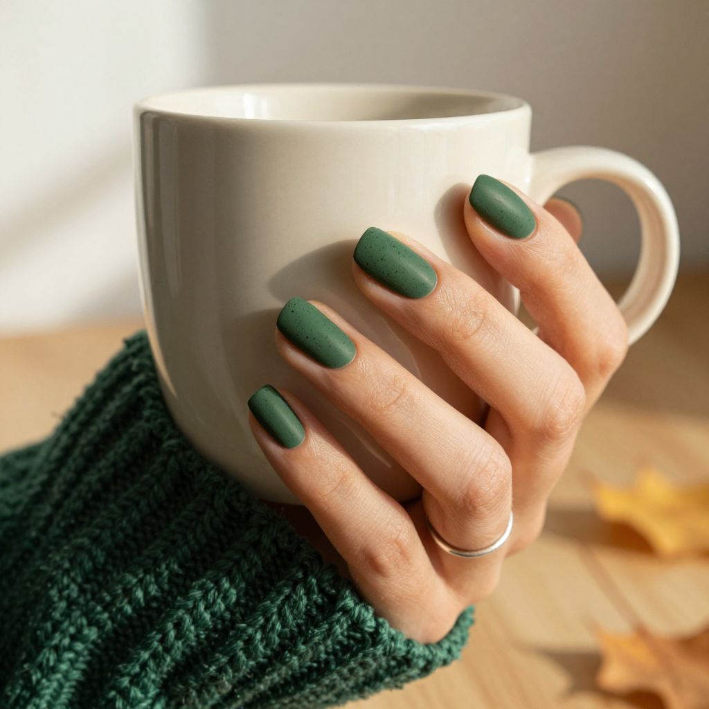 Matte moss green round nails