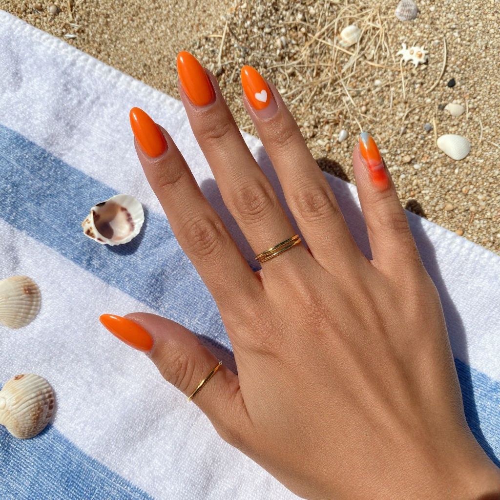 Tangerine pop stiletto nails
