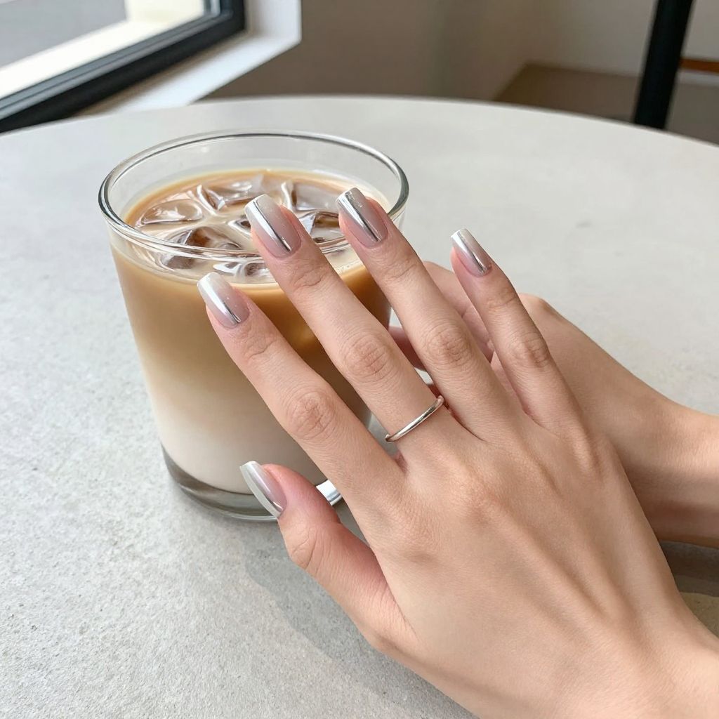 Clear gloss nails with silver striping tape