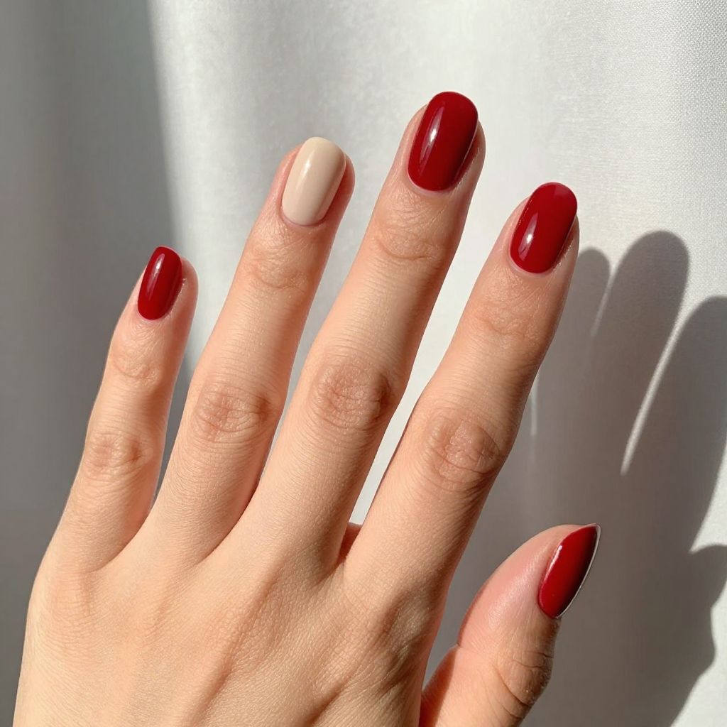 Short nails Classic Red Oval Nails