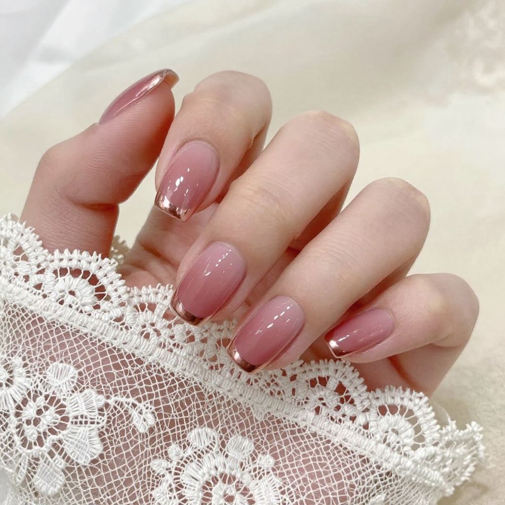 Short nails Dusty Rose with Rose Gold Tips