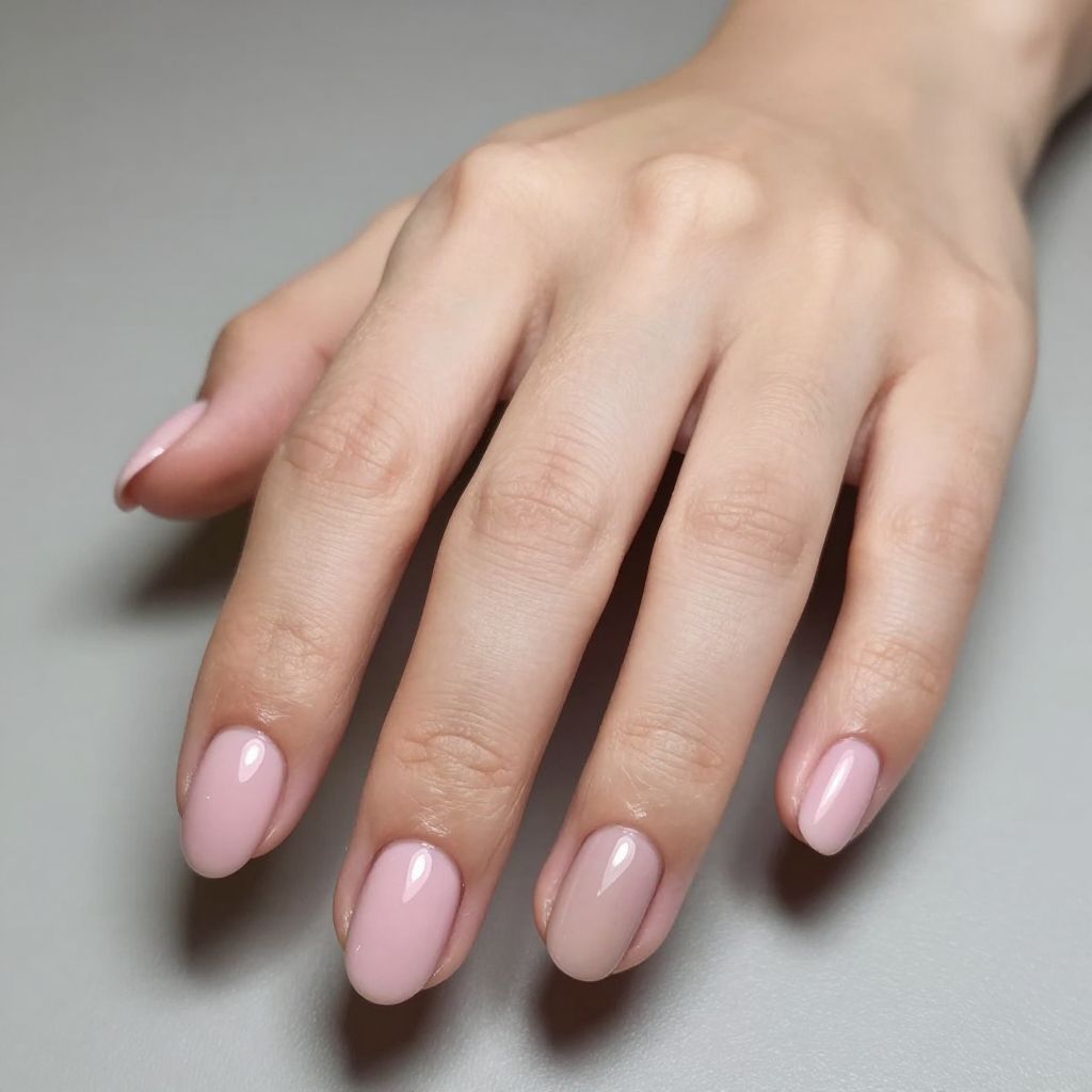 Short nails Ballet Pink with Nude Accent Nail