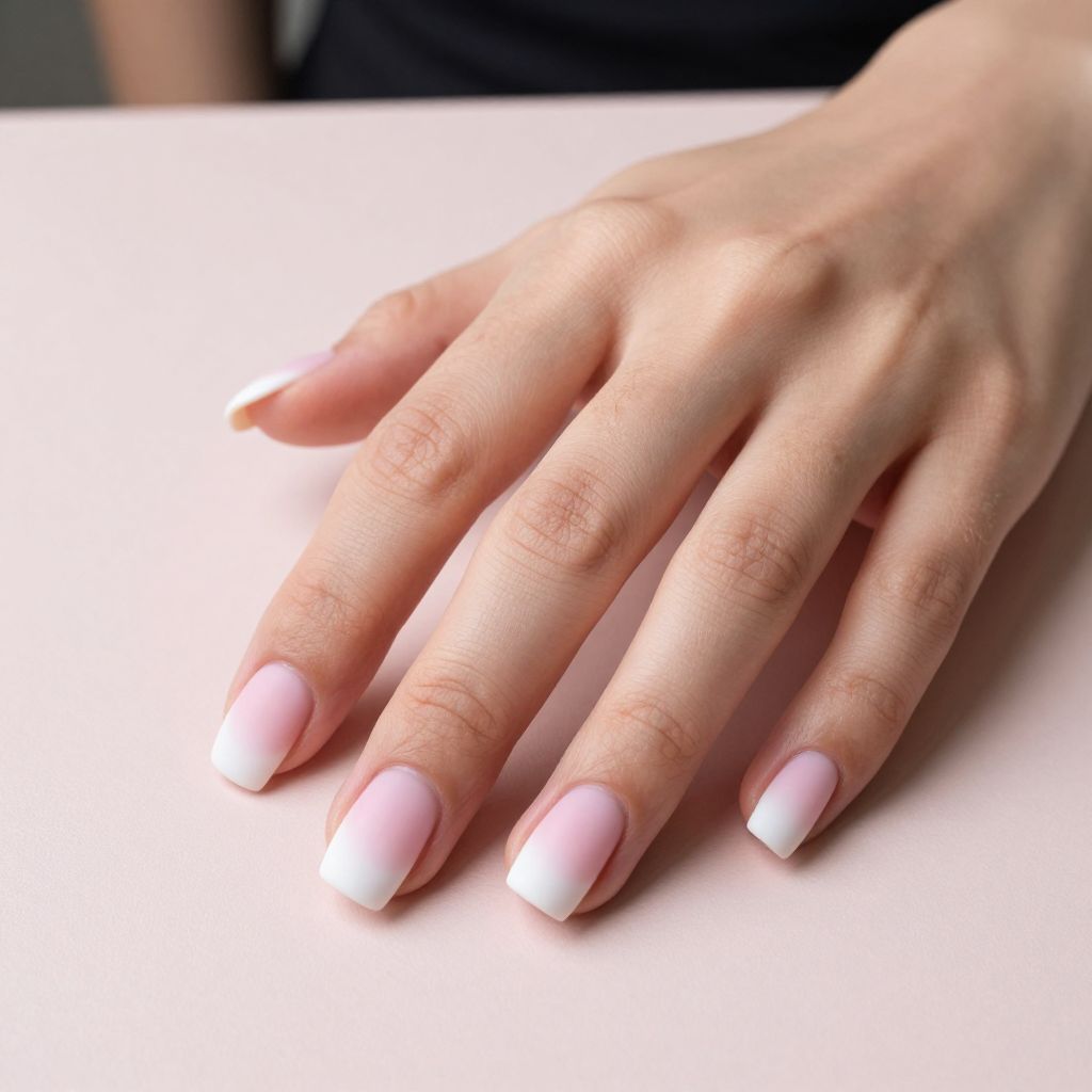 Short nails Soft Pink and White Ombre