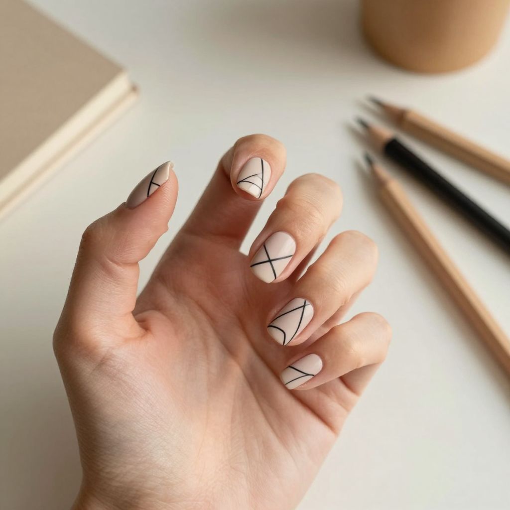 Short nails Minimalist Line Art Nails