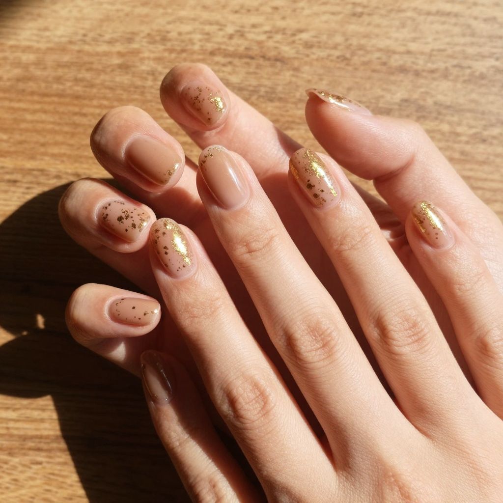 Short nails Nude with Gold Flecks