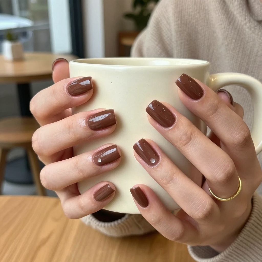 Cocoa brown matte short nails