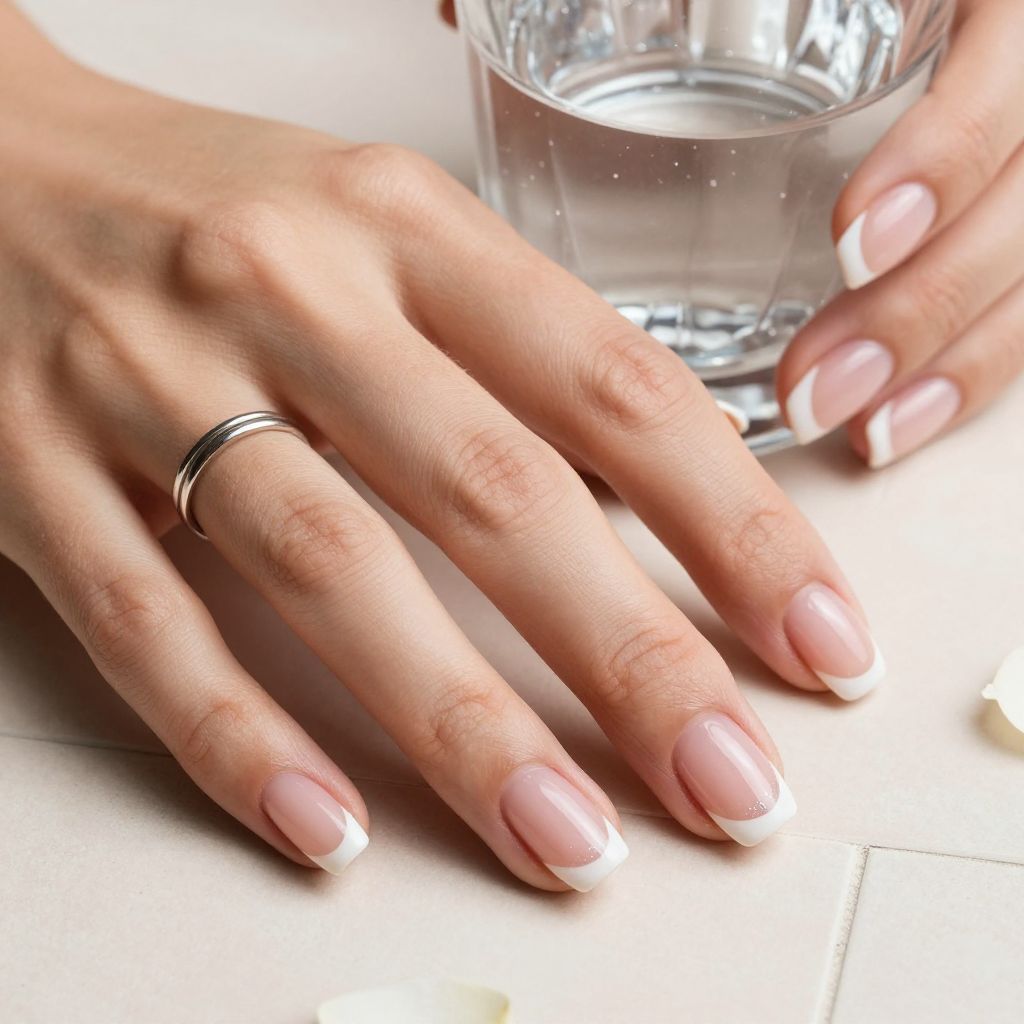 Micro French manicure on short squoval nails