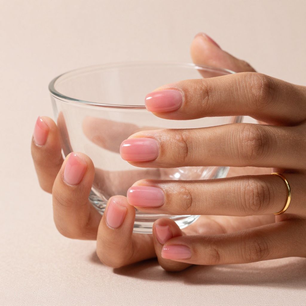 Milky rose sheer short nails