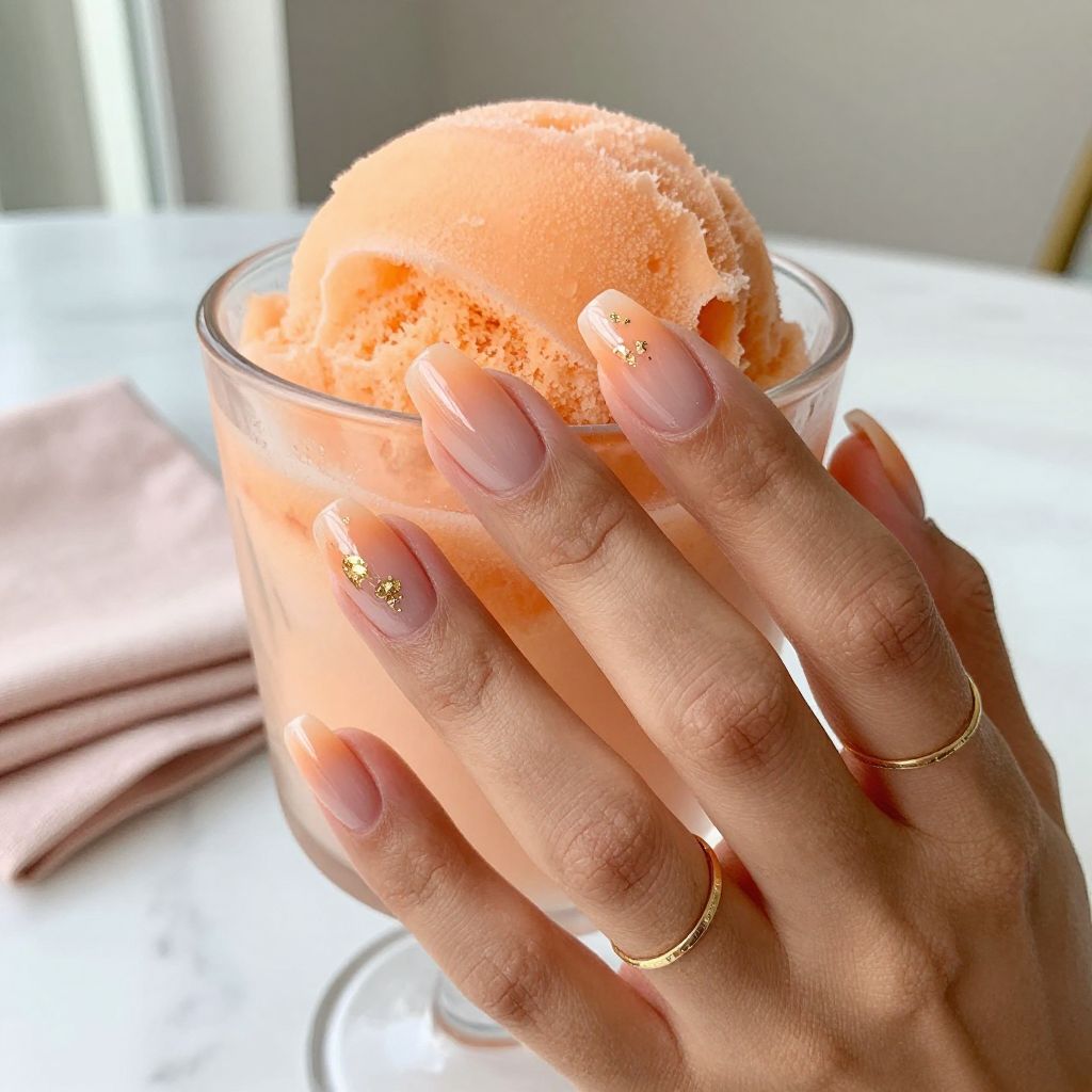 Peach ombre short nails