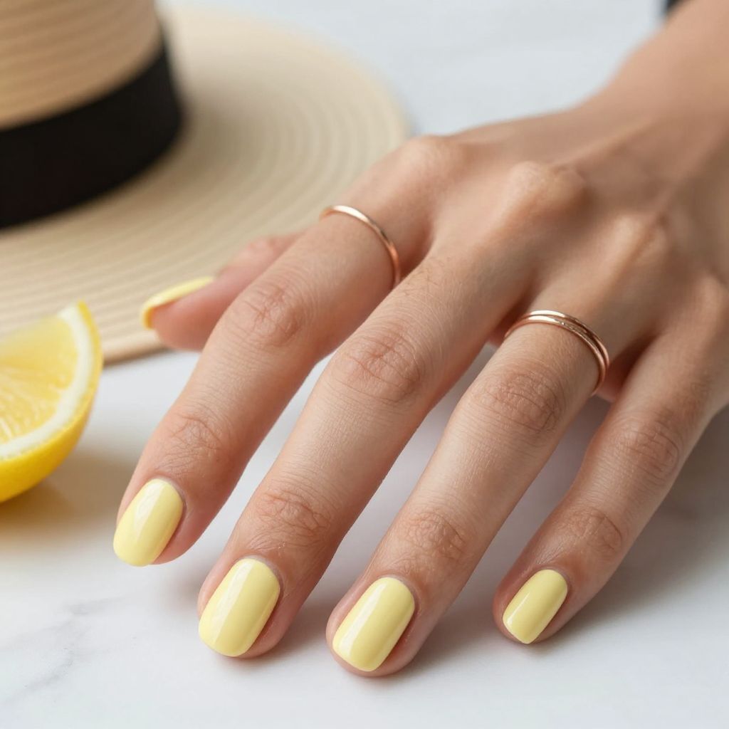Butter Yellow Short Oval Nails