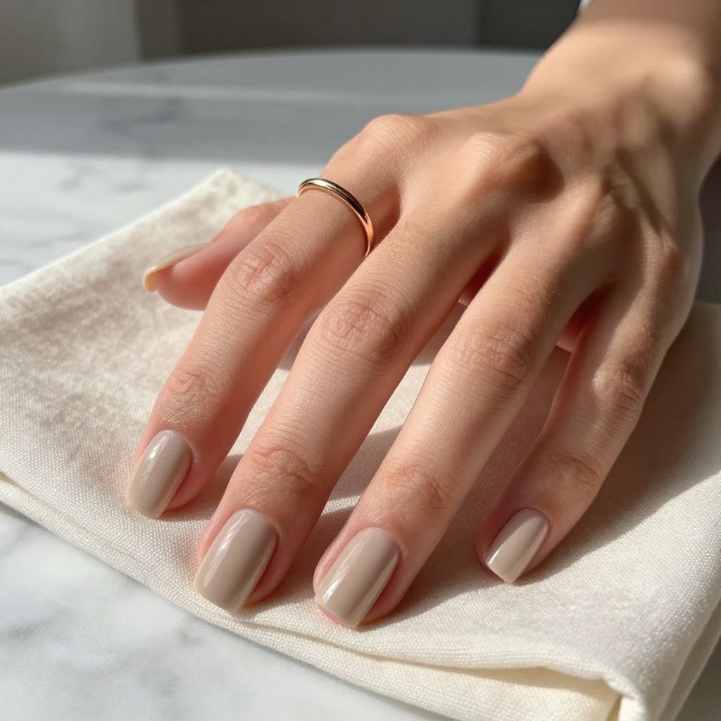 Taupe Beige Medium Square Nails