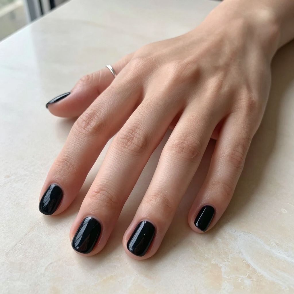 Classic Black Short Round Nails