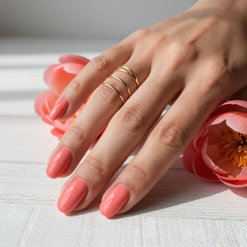 Coral Pink Oval Nails