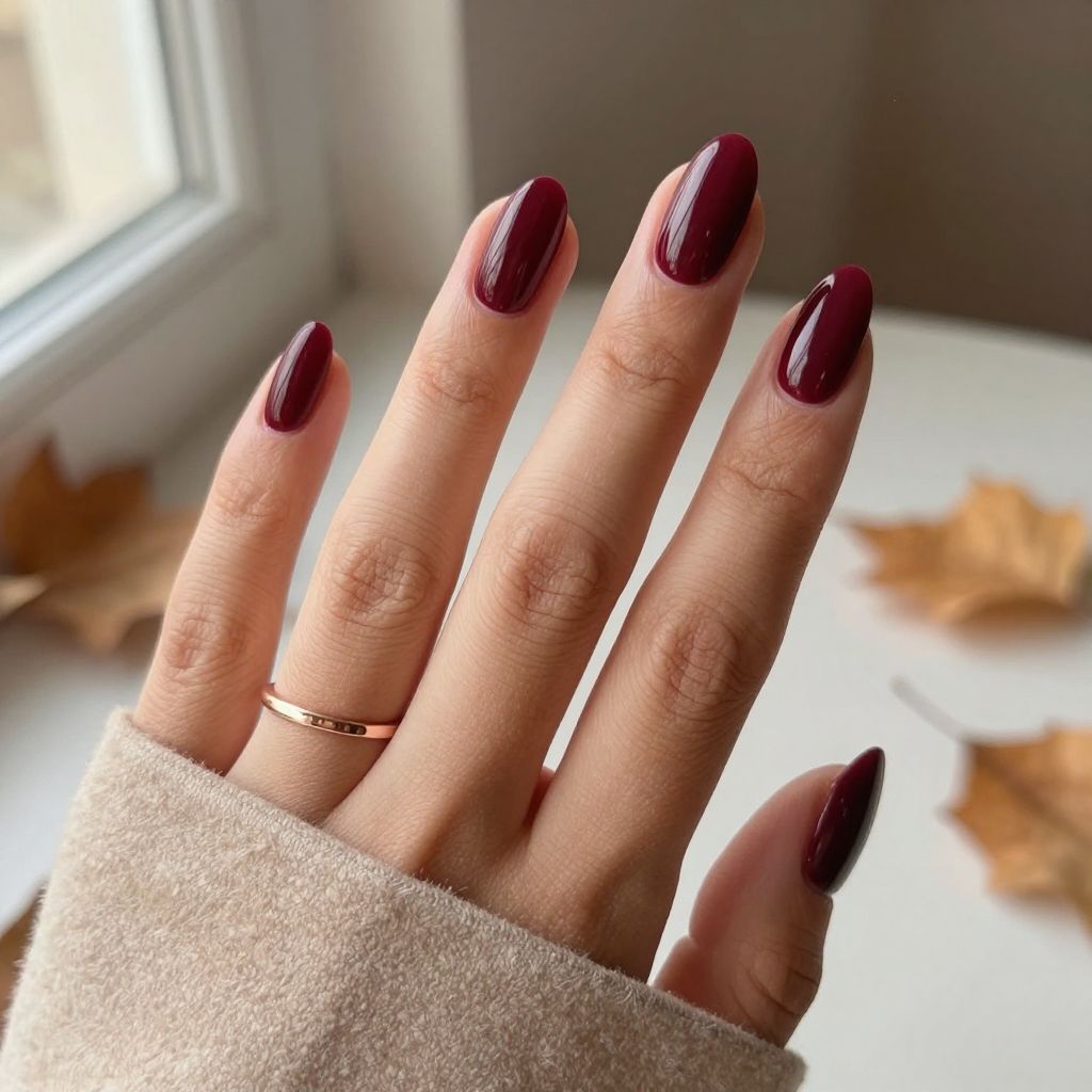 Burgundy Short Almond Nails