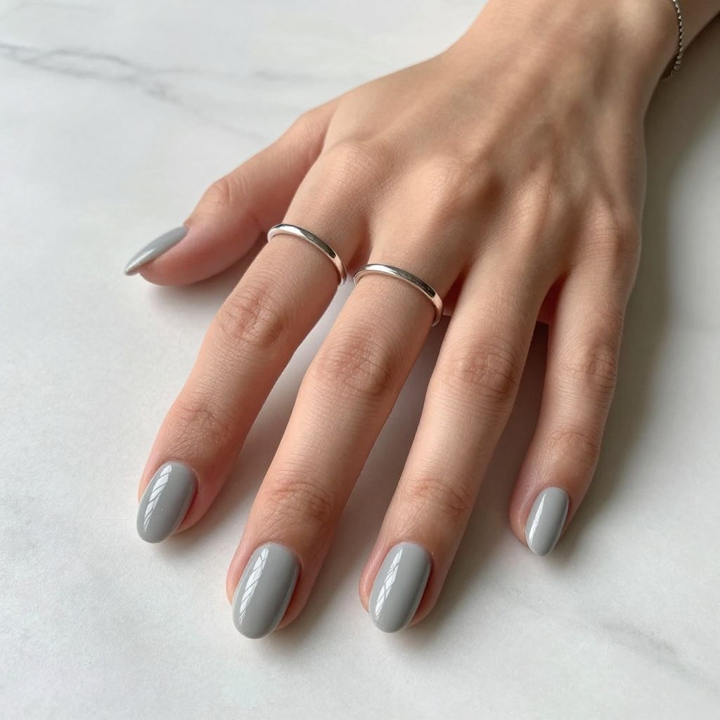 Soft Gray Medium Oval Nails