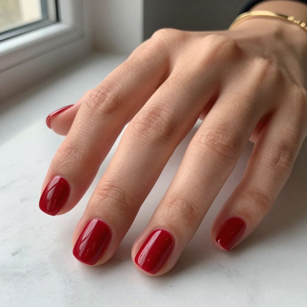 Classic Cherry Red Square Nails