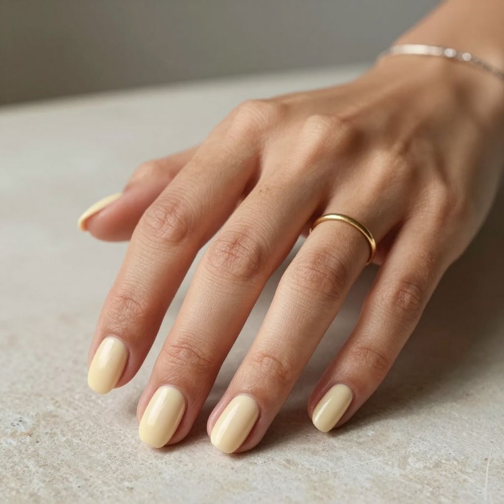 Creamy Beige Oval Nails