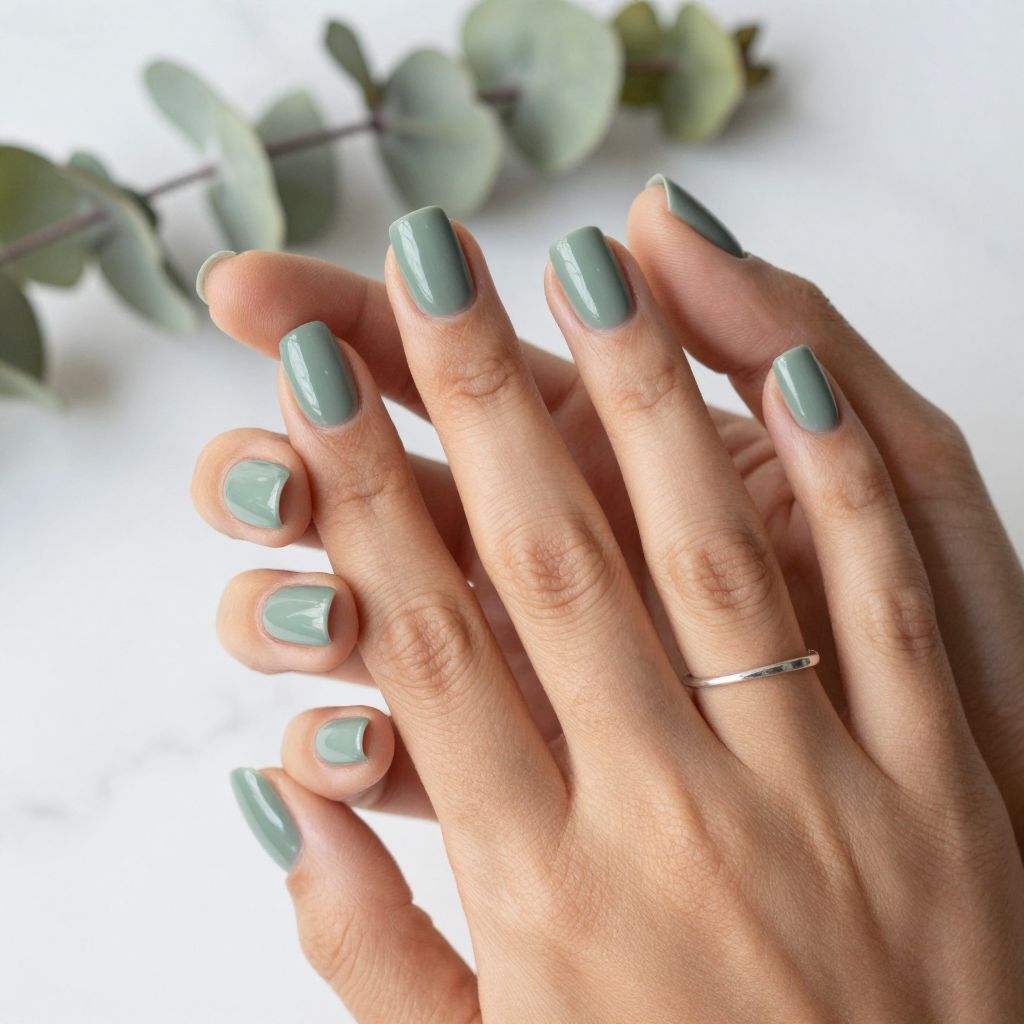 Muted Sage Green Squoval Nails